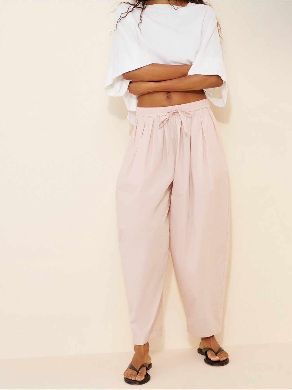 Modern Citizen Light Pink Drawstring Wide-Leg Track Pants